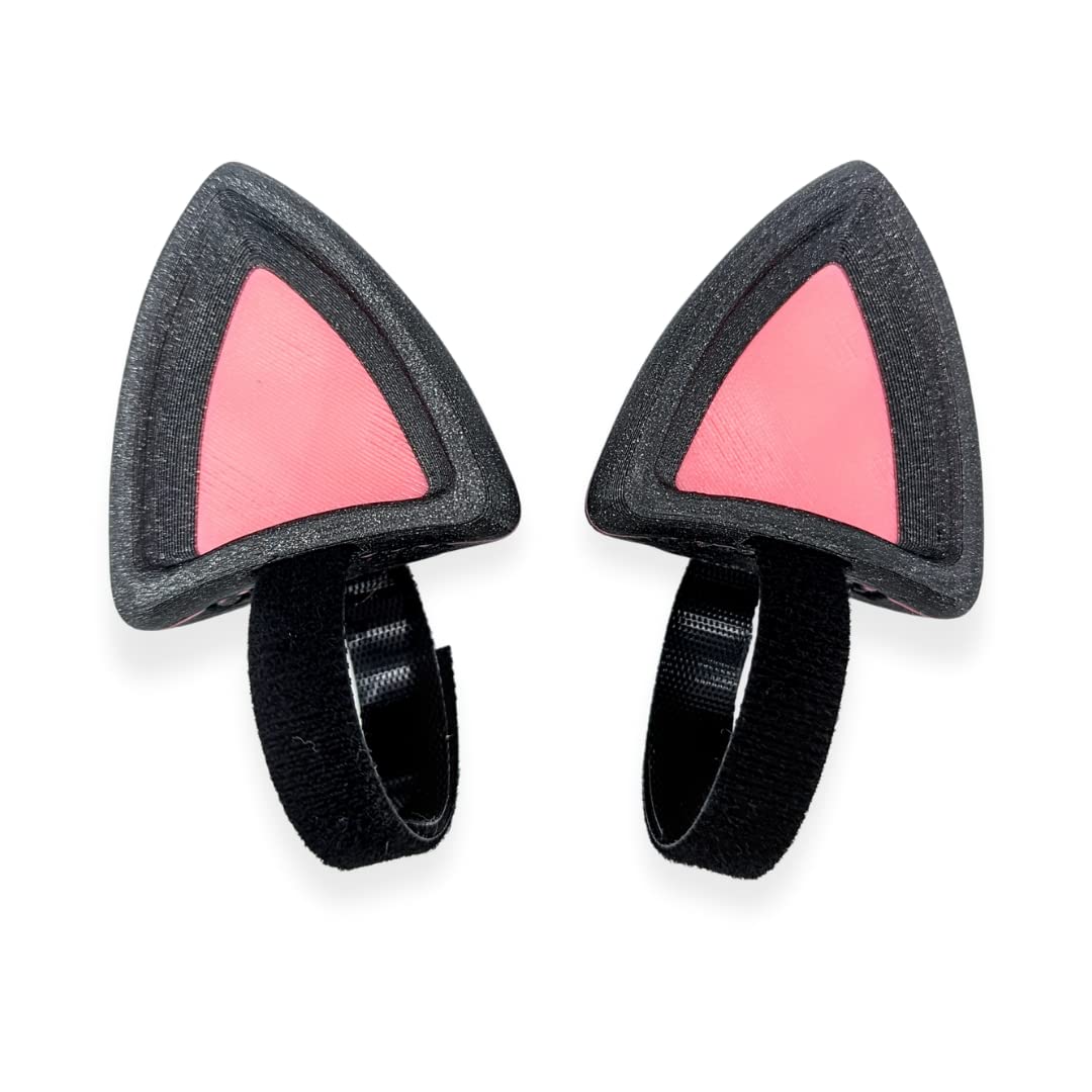 BeamTeam3D Cat Ears for Headphones - Cat Ear Headphone Attachment in Various Colors with Self Fastener - Cat Ears Headphone for Gamers and Streamers and Cosplayers (Set of 2) (Sparkle Black/Pink)