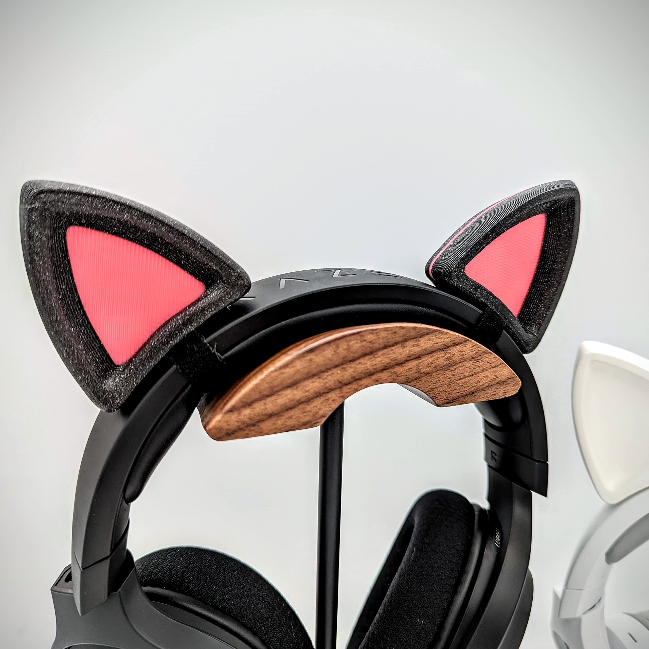 BeamTeam3D Cat Ears for Headphones - Cat Ear Headphone Attachment in Various Colors with Self Fastener - Cat Ears Headphone for Gamers and Streamers and Cosplayers (Set of 2) (Sparkle Black/Pink)