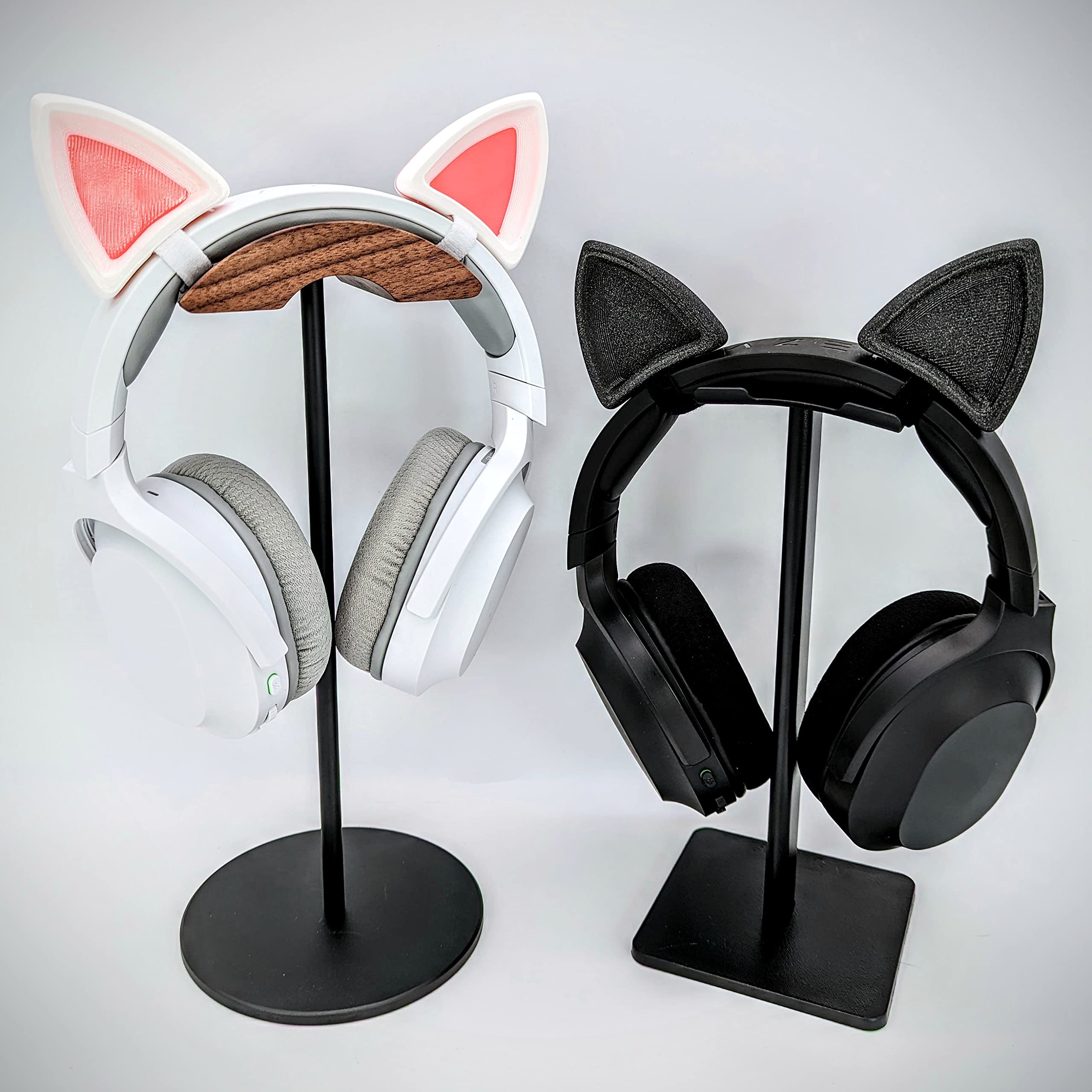 BeamTeam3D Cat Ears for Headphones - Cat Ear Headphone Attachment in Various Colors with Self Fastener - Cat Ears Headphone for Gamers and Streamers and Cosplayers (Set of 2) (Sparkle Black/Pink)