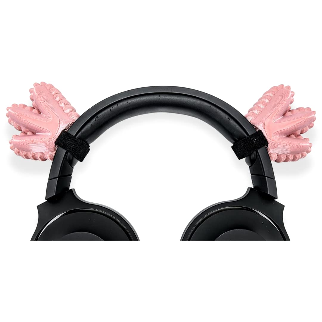 BeamTeam3D Axolotl Ears for Headphones - Small Gills Headphone Attachment in Various Colors with Self Fastener - Cosplay Ears for Gamers and Streamers (Set of 2) (Solid Rose Gold)