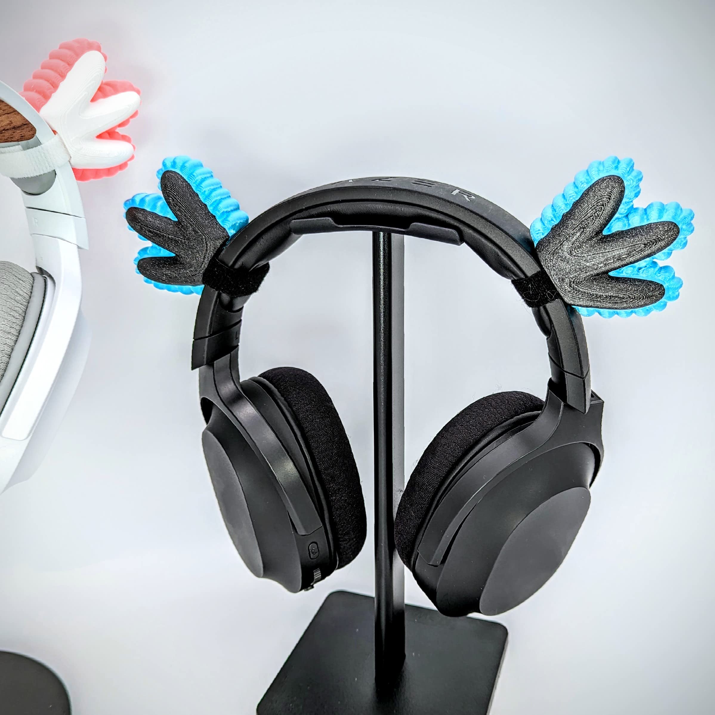 BeamTeam3D Axolotl Ears for Headphones - Small Gills Headphone Attachment in Various Colors with Self Fastener - Cosplay Ears for Gamers and Streamers (Set of 2) (Solid Rose Gold)