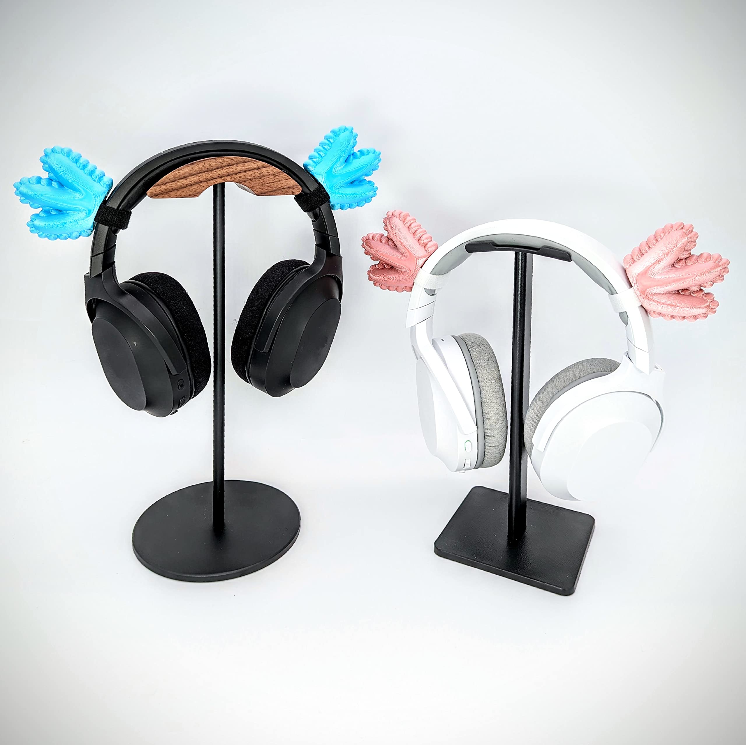 BeamTeam3D Axolotl Ears for Headphones - Small Gills Headphone Attachment in Various Colors with Self Fastener - Cosplay Ears for Gamers and Streamers (Set of 2) (Solid Rose Gold)