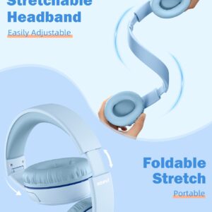 Nabevi Kids Headphones, Over-Ear Headphones Bluetooth Wireless Kids with Mic, 85/93dB Volume Limited, Stereo Sound, Wired Inline AUX Cord Headphones for Children Boy Girl Teens, Blue