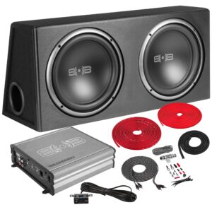 belva bpkg212v2 1200w dual 12" car subwoofer with ported enclosure, monoblock amplifier, wiring kit and remote bass knob