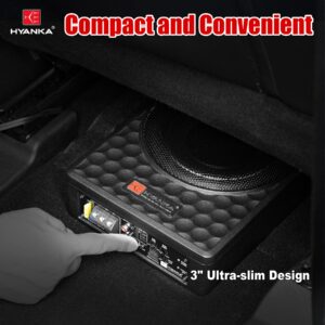 H YANKA SODA-08ASW 400W 8 Inch Compact Underseat Car Subwoofer with Built-in Amp, Slim Powered Subwoofer for Car/Truck/Jeep Audio