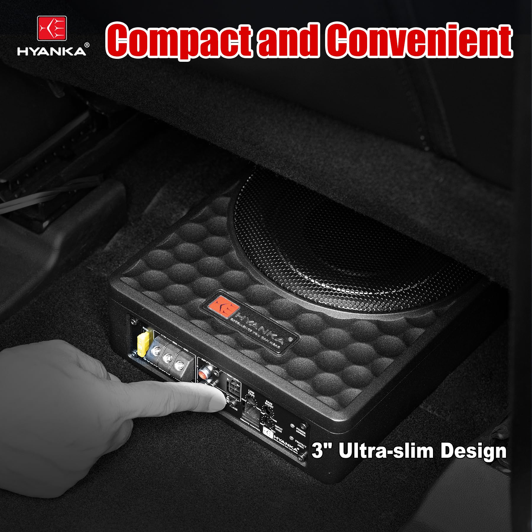 H YANKA SODA-08ASW 400W 8 Inch Compact Underseat Car Subwoofer with Built-in Amp, Slim Powered Subwoofer for Car/Truck/Jeep Audio