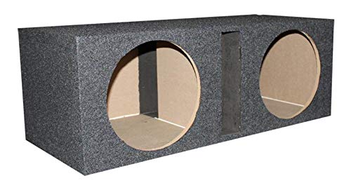 Q Power QBASS Dual 12 Inch Heavy Duty MDF Material Car Audio Subwoofer Enclosure Boxes with Shared Slot Port Vent and Dual Chamber Design, Charcoal