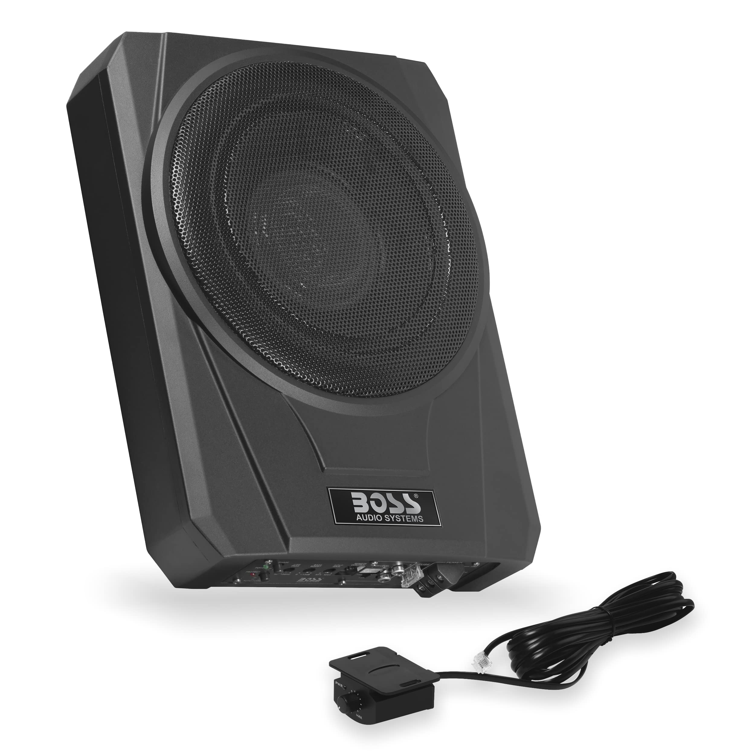 BOSS Audio Systems BASS10 Amplified Car Subwoofer - Low Profile, 10 Inch Subwoofer, Remote Subwoofer Control, for Vehicles Needing Bass with Limited Space, Remote Subwoofer Control