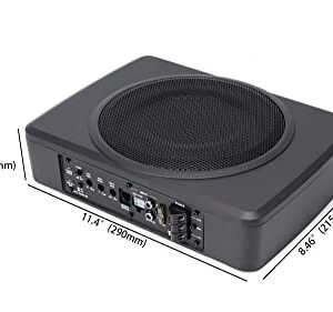 PLINIUS slim subwoofer underseat with amp Active Powered Car- 600 Watts Max Power, Low Profile, 8 Inch Subwoofer, Remote Subwoofer Control, Built in Amplifier, for Truck, Boxes and Enclosures