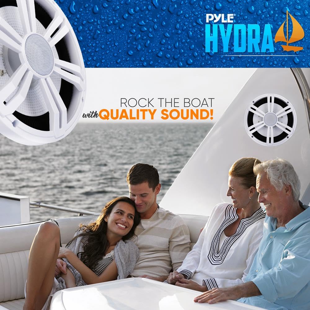 Pyle 8” Slim Marine Subwoofer - 300W 4 Ohm Waterproof Car Component Speaker System, Low Profile PP Cone w/ Rubber Edge, 30 Oz Magnet 1.5" Voice Coil, For Custom Audio Boat Truck Mobile Vehicle (White)