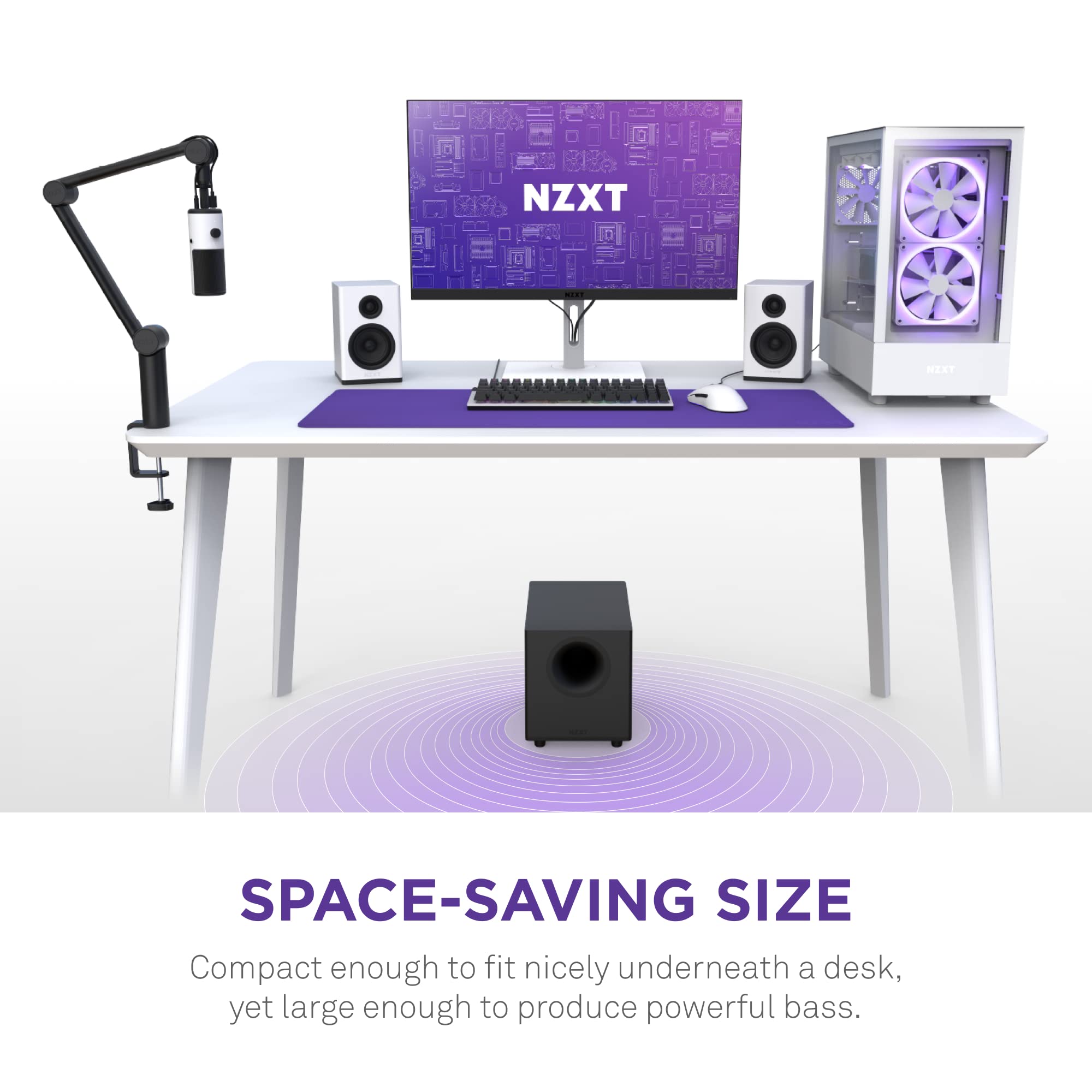 NZXT Relay PC Gaming Subwoofer - AP-SUB80-US - Deep, Powerful Bass - Compact Design - 140 Watts - Down-Firing 6.5" Driver - Crossover & Phase Control - Black