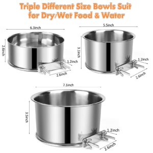 Dog Crate Water Bowl, 3 pcs Stainless Steel Dog Bowls, Durable Anti-Spill Pet Metal Bowl for Cage Kennel Crate, Hanging Water/Food Bowl for Medium & Large Dogs (7.1x3.5'' & 6.3x2.6'' & 5.5x3.1'')