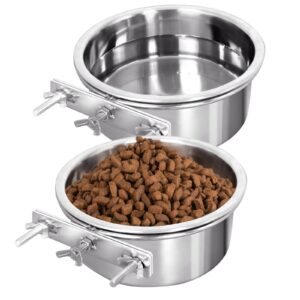 water bowl food bowl for kennel cage crates, 2 packs stainless steel bowl quick lock bowls for dog cat bird guinea pig rabbit chicken coop - 4 cups / 1 quart