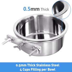 Water Bowl Food Bowl for Kennel Cage Crates, 2 Packs Stainless Steel Bowl Quick Lock Bowls for Dog Cat Bird Guinea Pig Rabbit Chicken Coop - 4 Cups / 1 Quart