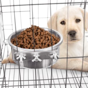 Water Bowl Food Bowl for Kennel Cage Crates, 2 Packs Stainless Steel Bowl Quick Lock Bowls for Dog Cat Bird Guinea Pig Rabbit Chicken Coop - 4 Cups / 1 Quart