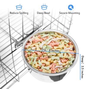 Water Bowl Food Bowl for Kennel Cage Crates, 2 Packs Stainless Steel Bowl Quick Lock Bowls for Dog Cat Bird Guinea Pig Rabbit Chicken Coop - 4 Cups / 1 Quart