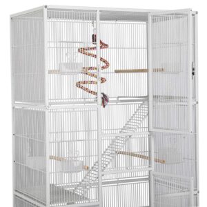 Yaheetech 69-Inch Extra Large Wrought Animal Cage Metal 3 Levels Small Animal Cage w/Cross Shelves and Ladders for Ferret Chinchilla Sugar Glider Squirrel, White