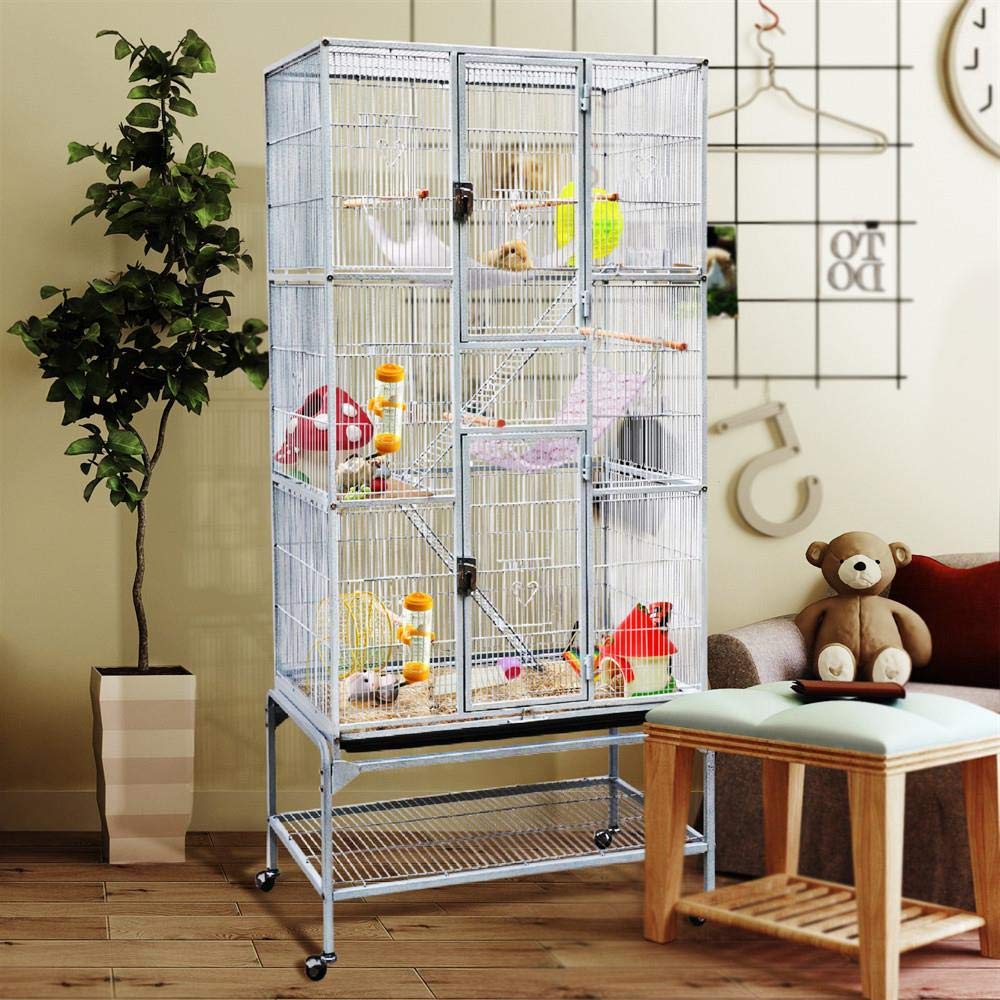 Yaheetech 69-Inch Extra Large Wrought Animal Cage Metal 3 Levels Small Animal Cage w/Cross Shelves and Ladders for Ferret Chinchilla Sugar Glider Squirrel, White