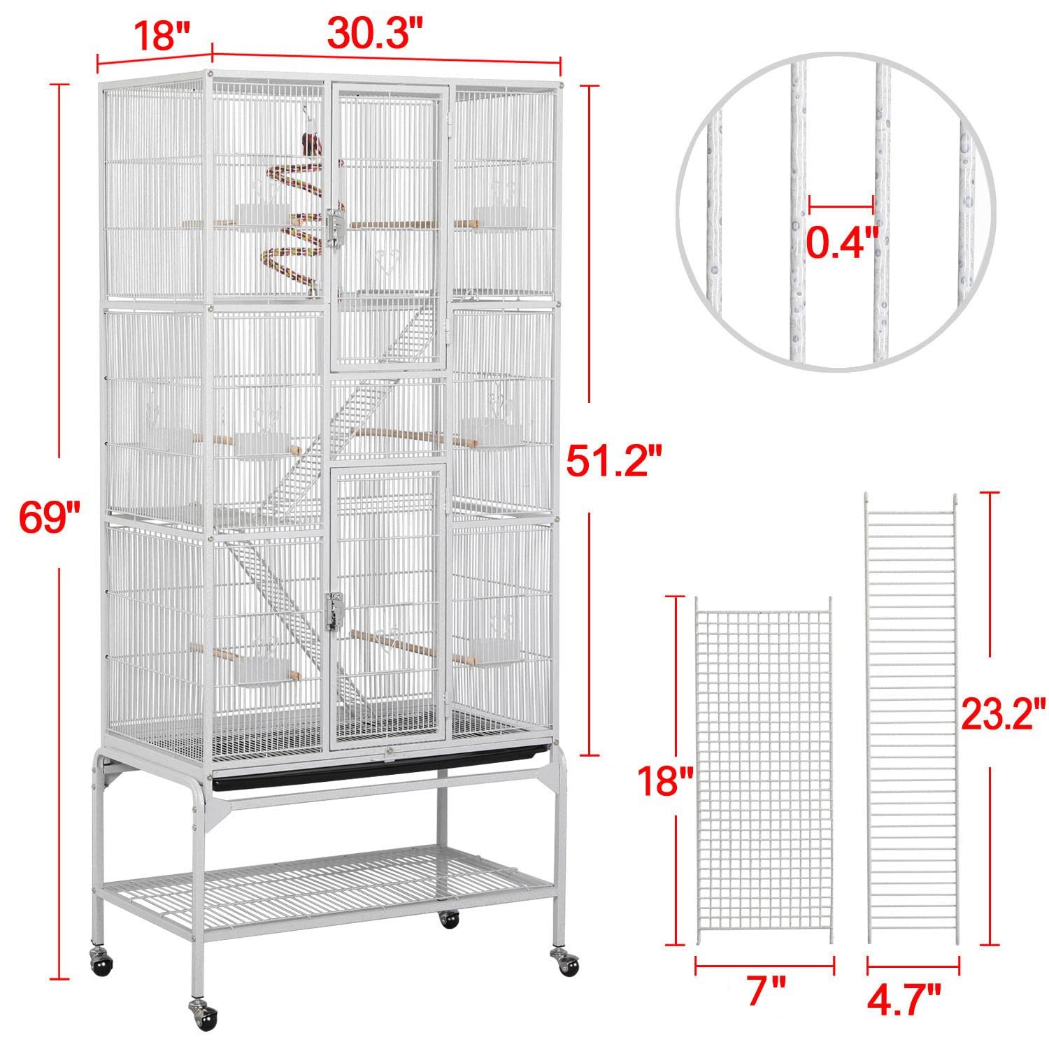 Yaheetech 69-Inch Extra Large Wrought Animal Cage Metal 3 Levels Small Animal Cage w/Cross Shelves and Ladders for Ferret Chinchilla Sugar Glider Squirrel, White