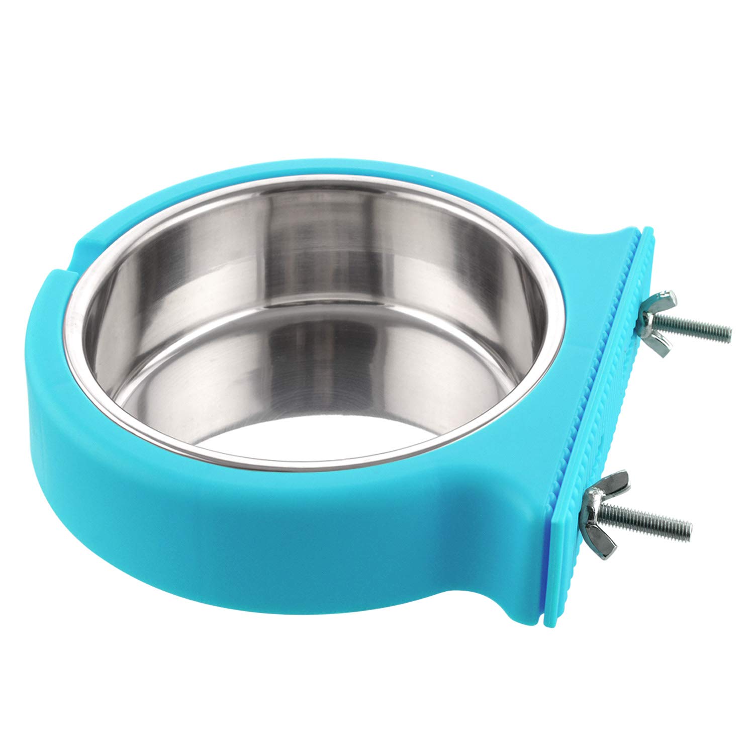 Crate Dog Bowl Removable Stainless Steel Water Food Feeder Bowls Cage Coop Cup for Cat Puppy Bird Pets (Small, Blue with Corrugated Clip)