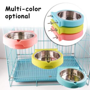 Crate Dog Bowl Removable Stainless Steel Water Food Feeder Bowls Cage Coop Cup for Cat Puppy Bird Pets (Small, Blue with Corrugated Clip)