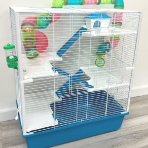 Extra Large 23" Multi-Floors Hamster Mansion Mouse Habitat Gerbil Home Rat House Small Animal Critter Expandable and Customizable Cage with Hide House Running Wheels Food Dish Water Bottle Deep Base