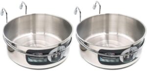 mlcini stainless steel pet feeder, 2 pack hanging dog bowl & cat bowl, non spill bunny feeder with hook for crate cage kennel, 60 ounce