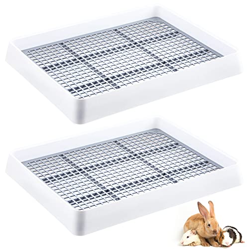 Bokon 2 Pcs Rabbit Large Litter Box for Cage Guinea Pig Litter Pan with Grid Rabbit Guinea Pig Toilet Ferret Corner Potty Trainner Ideal for Rats, Hamsters, Small Animals (15 x 12.2 x 2.6 Inch)