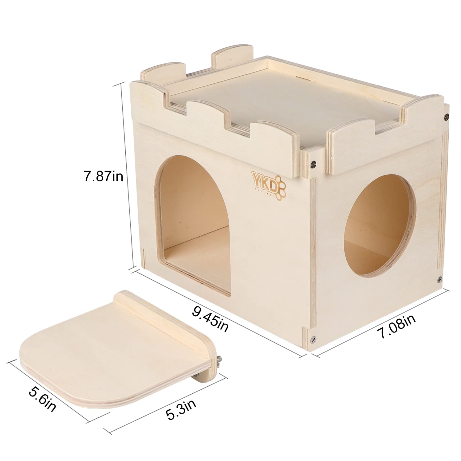 Castle Chinchilla House - Small Animal Hideout for Chinchilla Guinea Pig Hedgehog, or Rat - Ventilated Wooden Hamster Habitat with Multiple Doors - Made from Natural Wood