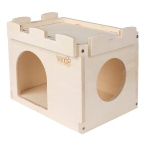 Castle Chinchilla House - Small Animal Hideout for Chinchilla Guinea Pig Hedgehog, or Rat - Ventilated Wooden Hamster Habitat with Multiple Doors - Made from Natural Wood