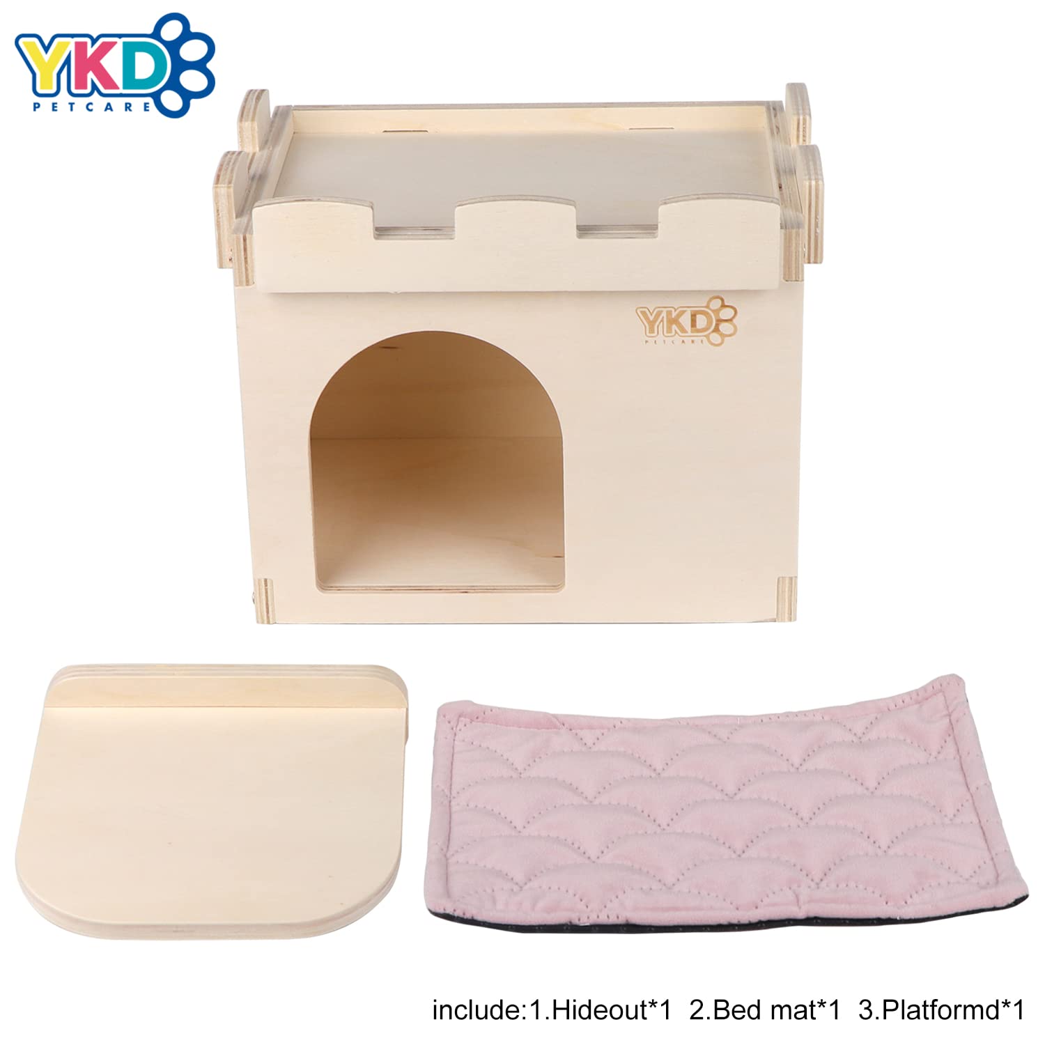 Castle Chinchilla House - Small Animal Hideout for Chinchilla Guinea Pig Hedgehog, or Rat - Ventilated Wooden Hamster Habitat with Multiple Doors - Made from Natural Wood