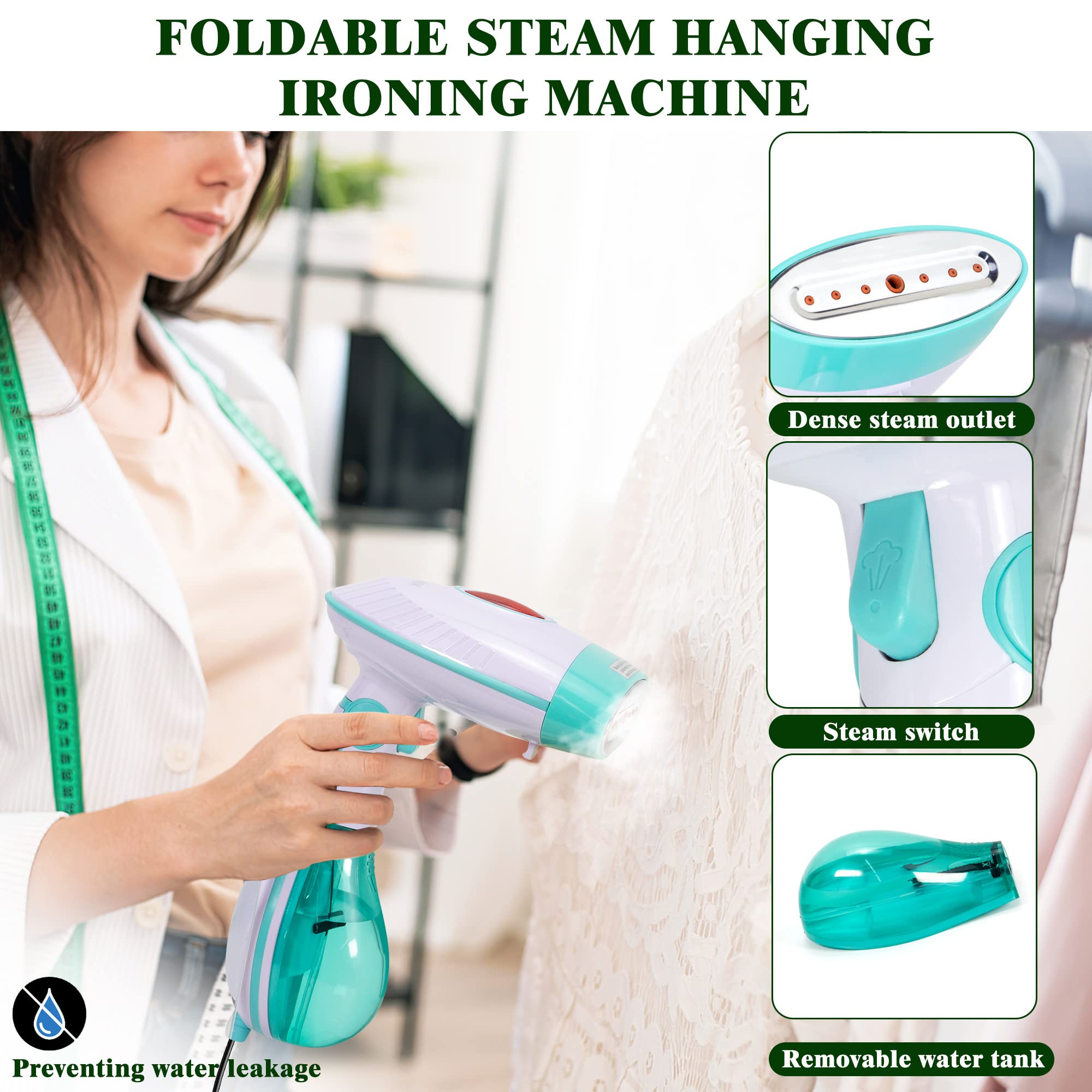 SJJEBSK Steamer for Clothes, Powerful Handheld Clothing Steamer, portable travel clothing steamer, foldable, plancha a vapor para ropa, fast heating in 30 seconds (blue white mixture)