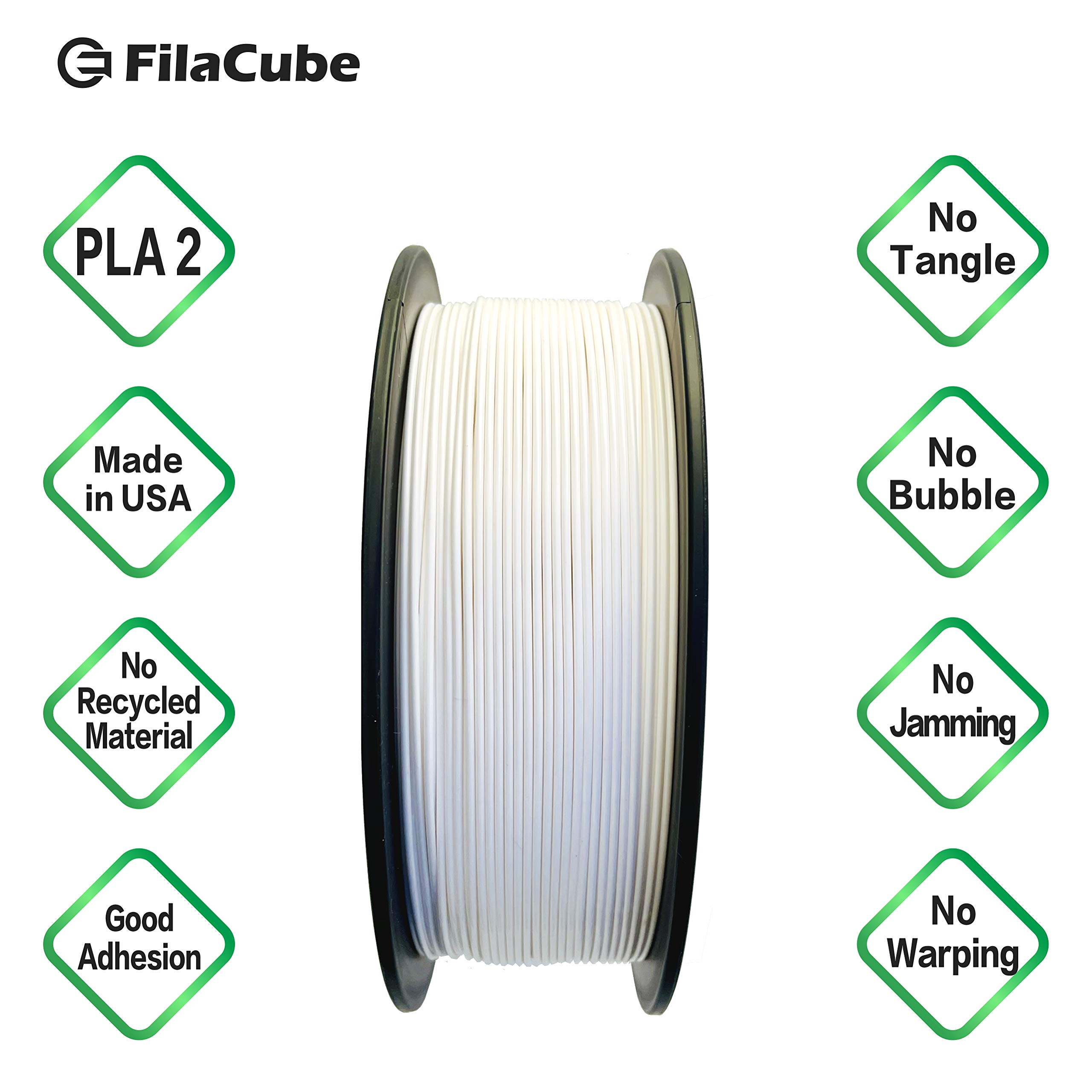 White PLA 1.75 filament - FilaCube PLA 2 pure white filament 1 kg 1.75mm 3D Printer filament [Made in USA] real PLA white PLA+ pro compatible FDM printer ender creality monoprice prusa anet makerbot