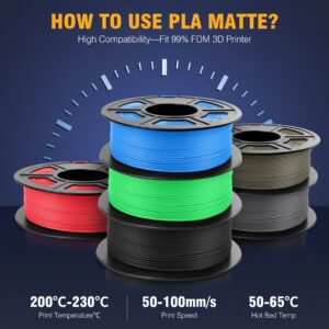 SUNLU 3D Printer Filament PLA Matte 1.75mm, Neatly Wound Filament, Smooth Matte Finish, Print with 99% FDM 3D Printers, 1kg Spool (2.2lbs), 330 Meters, Matte Purple