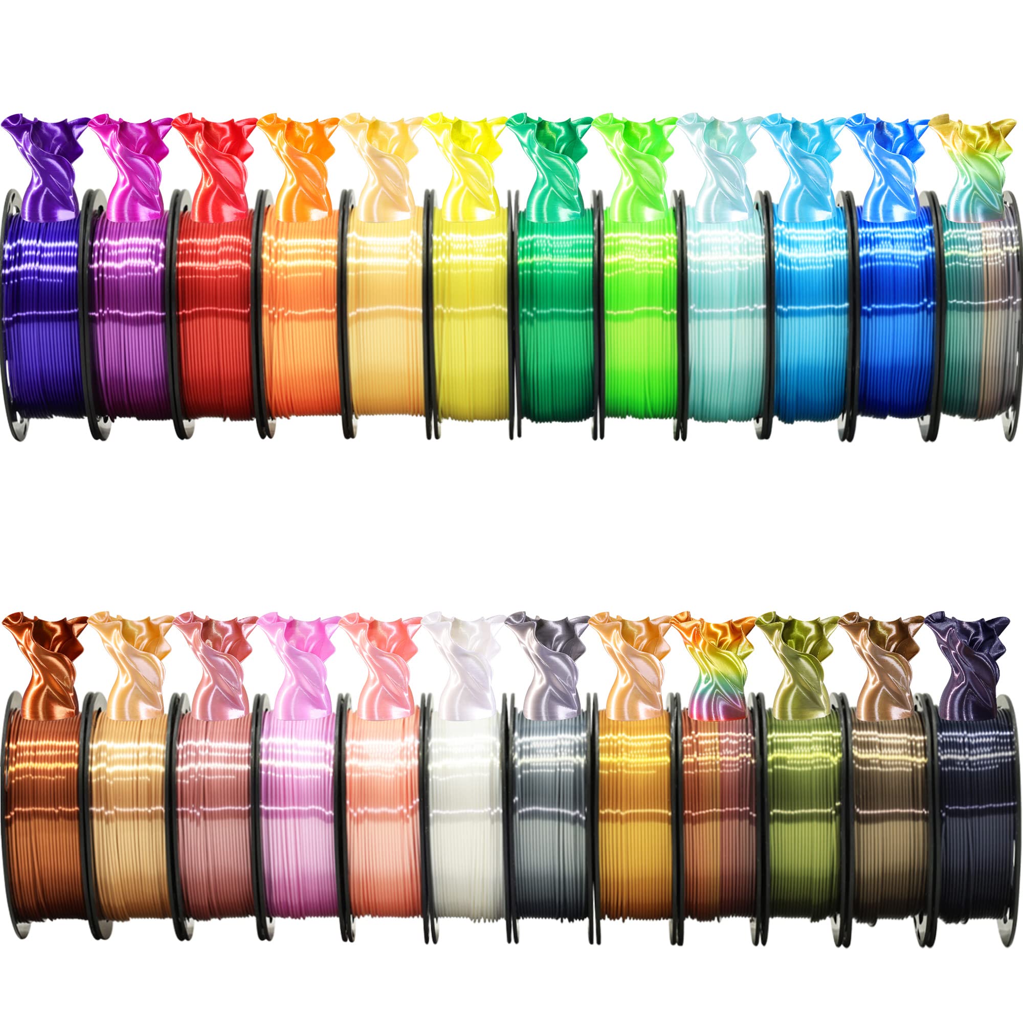 24 Colors 1.75mm Silk Shiny PLA Filament Bundle Pack, It Include 24 Silk Shiny Luster Beautiful Bright Colors, Each Spool 250g, 24 Spools Packed, Total 6Kg 3D Printer Filament Material by MIKA3D