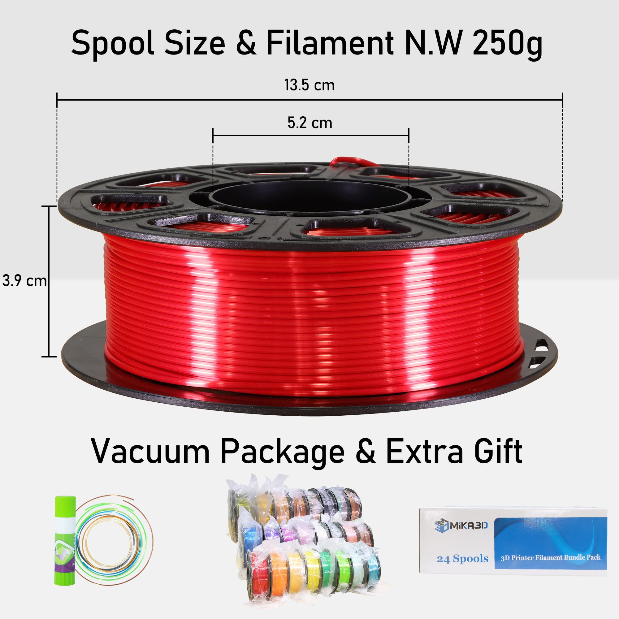 24 Colors 1.75mm Silk Shiny PLA Filament Bundle Pack, It Include 24 Silk Shiny Luster Beautiful Bright Colors, Each Spool 250g, 24 Spools Packed, Total 6Kg 3D Printer Filament Material by MIKA3D