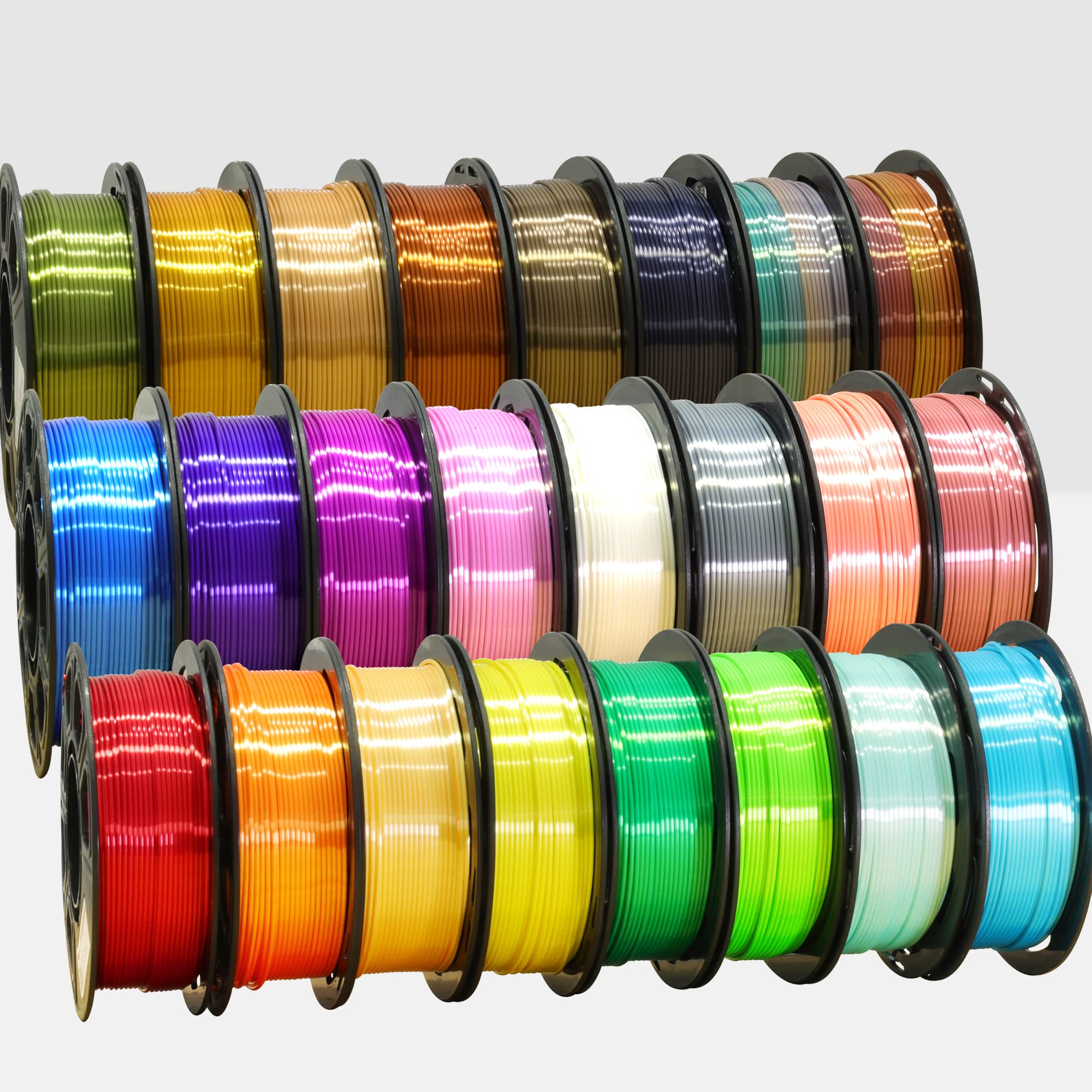 24 Colors 1.75mm Silk Shiny PLA Filament Bundle Pack, It Include 24 Silk Shiny Luster Beautiful Bright Colors, Each Spool 250g, 24 Spools Packed, Total 6Kg 3D Printer Filament Material by MIKA3D