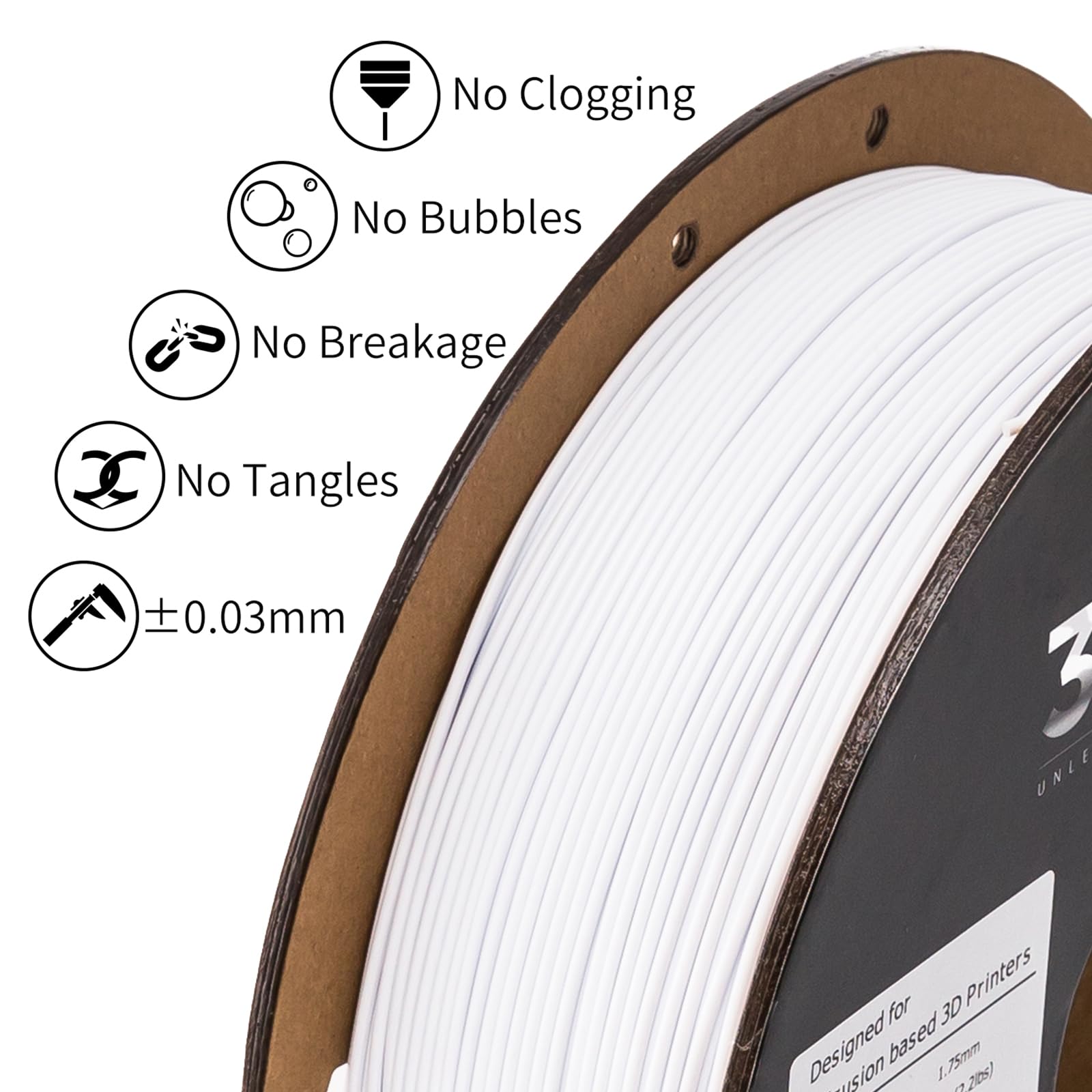 INLAND Micro Center PLA+ 3D Printing Filament 1.75mm - White PLA Plus 3D Printer Filament - PLA Pro Dimensional Accuracy +/- 0.03 mm - 1 kg Cardboard Spool (2.2 lbs)