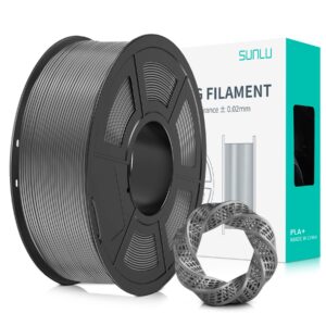 sunlu 3d printer filament pla plus 1.75mm, sunlu neatly wound pla filament 1.75mm pro, pla+ filament for most fdm 3d printer, dimensional accuracy +/- 0.02 mm, 1 kg spool(2.2lbs), grey