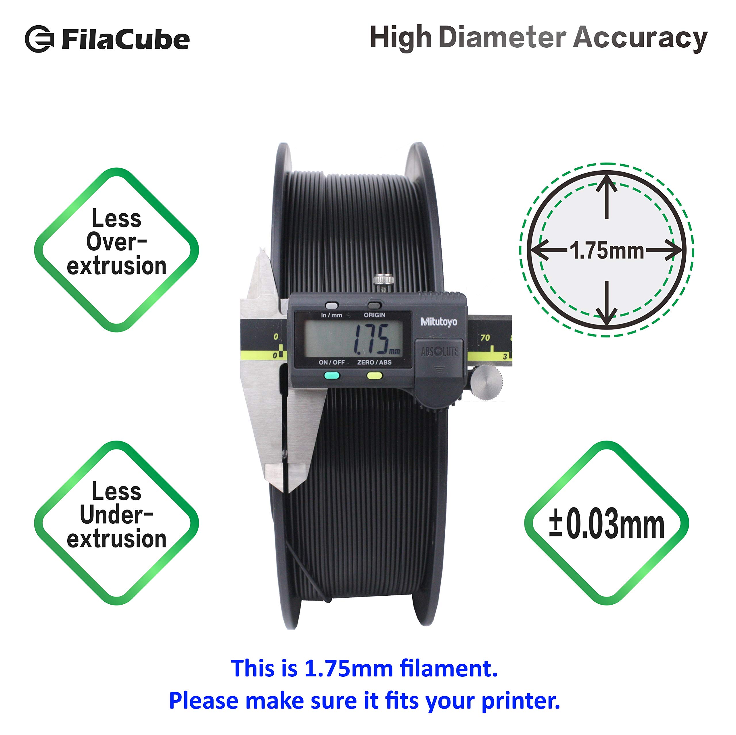 2 Rolls of Black PLA 1.75 Filament - FilaCube PLA 2 1.75mm 3D Printer Filament Plastic Supply Compatible with FDM Printing Ender monoprice prusa cr 10 10s anet creality anycubic anet makerbot