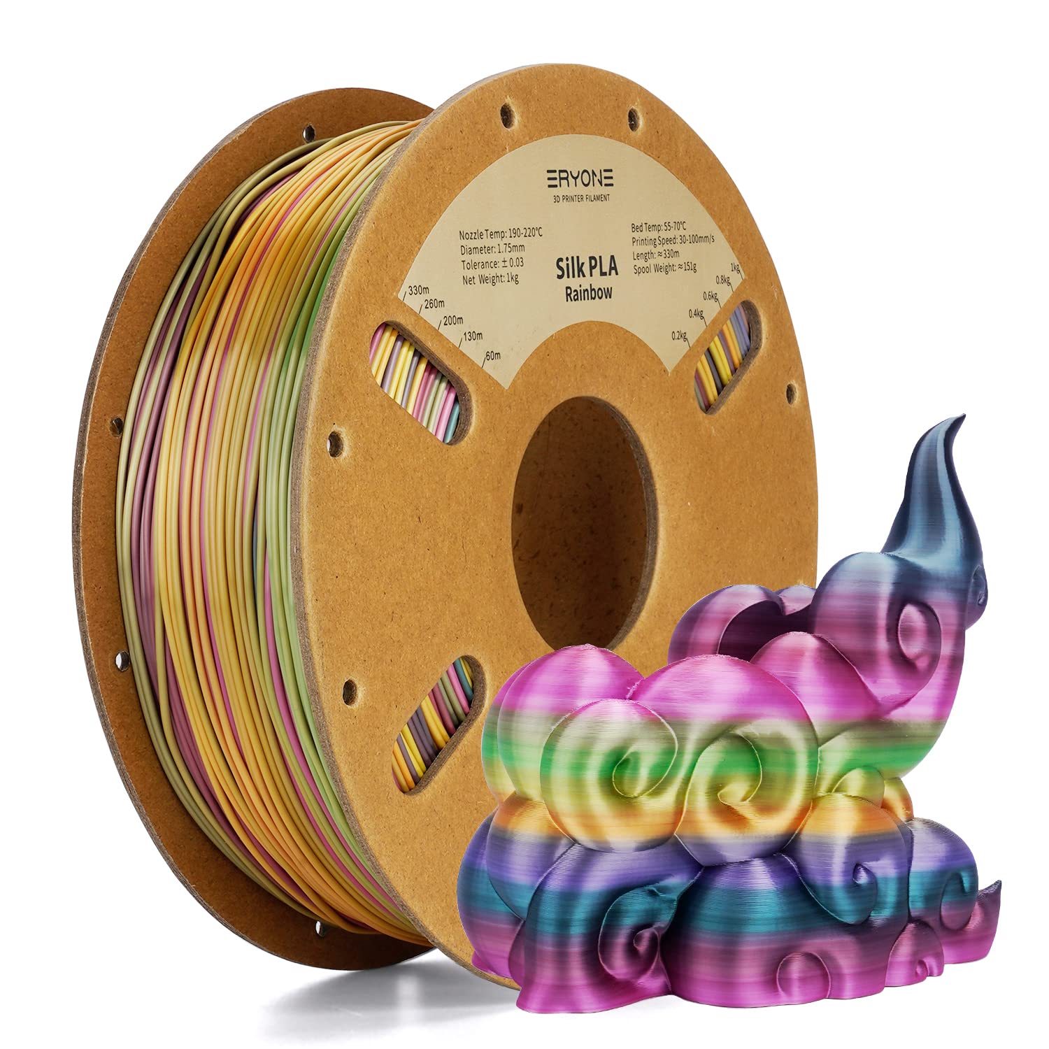 Enisina Silk Rainbow PLA Filament 1.75mm with Gradient Five Colors，Compatible for FDM 3D Printer