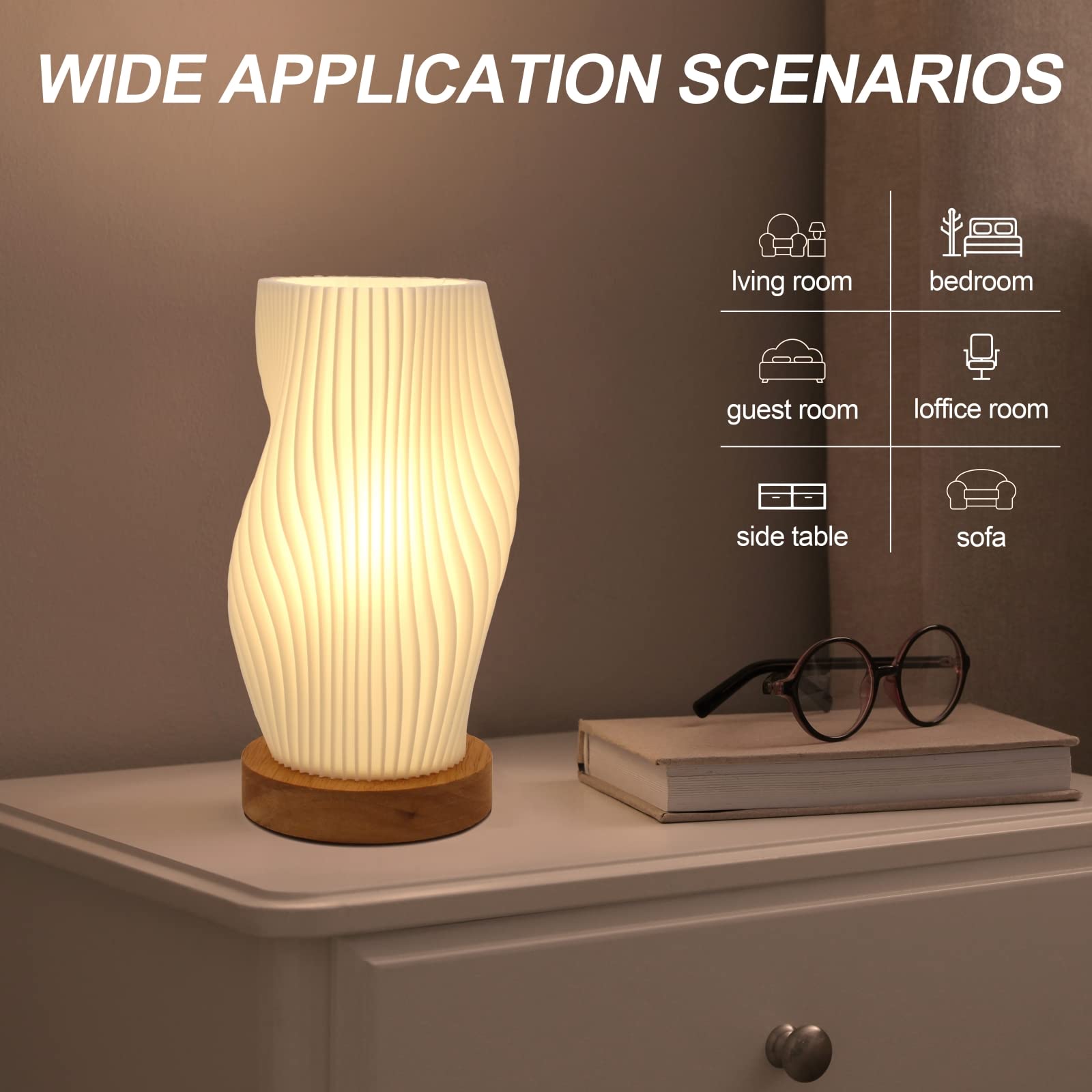 Zenply Dimmable Novelty Small Table Lamp for Bedroom,Vintage Style Striped Small Night Light Lamp, Mini Bedside Lamp for Living Room Nightstand Small Space Kids Room Living Room Office Dorm