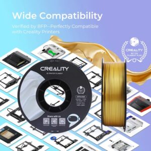 Creality Silk PLA 3D Printer Filament, Metallic Silver PLA Filament 1.75mm, High Glossy and Smooth Silk Texture, Metal Filament +/-0.02mm Precision, 3D Printing Filament 1KG/2.2lb, (Silver)