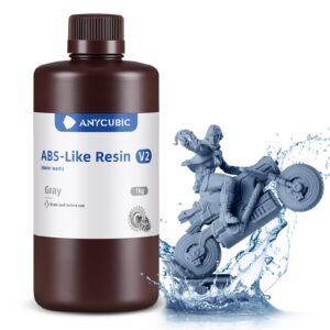 anycubic water washable abs-like 3d printer resin, high toughness and durability, high precision and easy to post-process, low odor, wide compatibility for all lcd resin 3d printers (grey, 1kg)