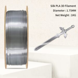 MKOEM 3D Printing Filament 1.75mm Silk Metallic Silver PLA 3D Printer Filament, 1KG 2.2LBS 3D Printing Material Silk PLA, High Diameter Tolerance, Widely Fit For 3D Printer/3D Pen, 1KG Silk Silver PLA