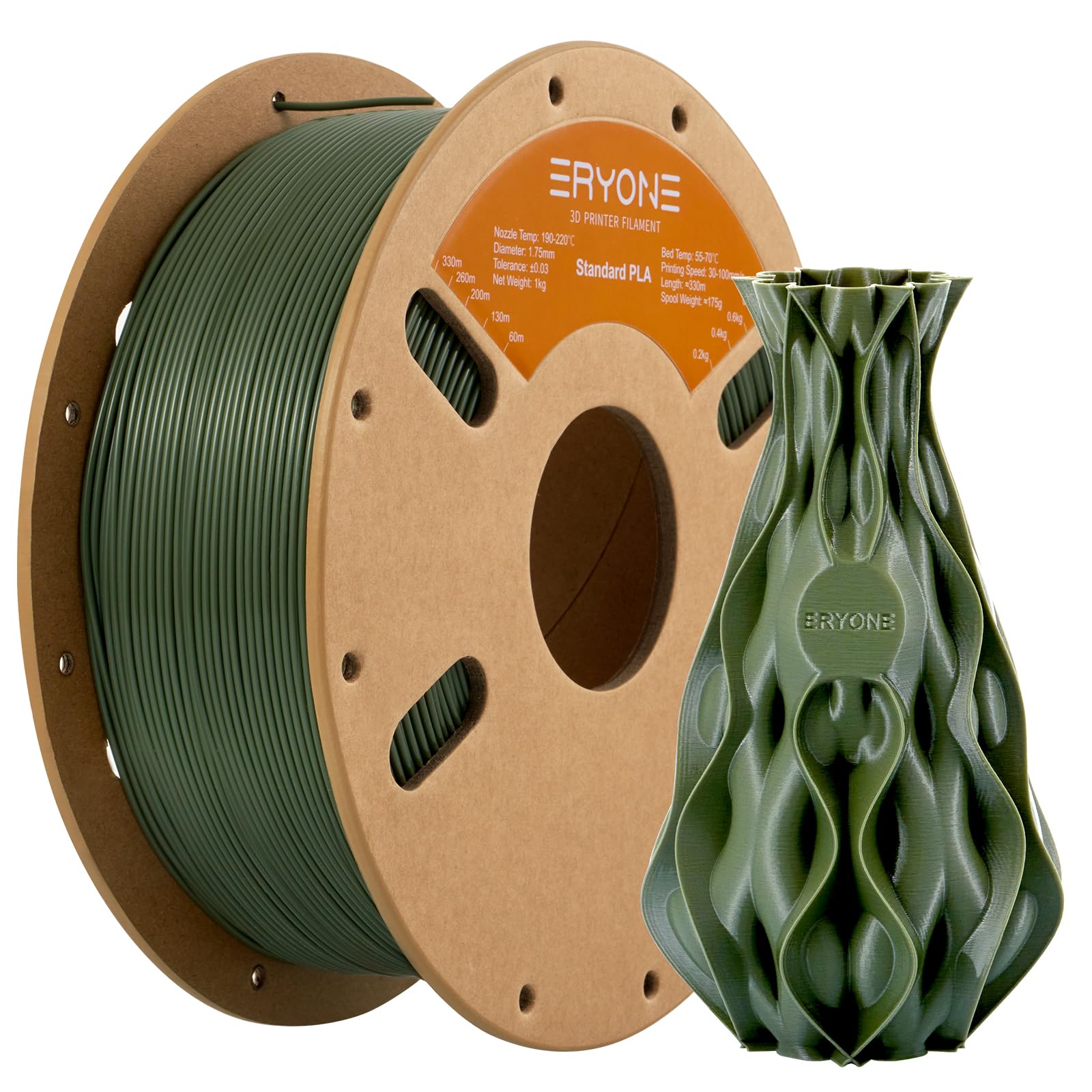 ERYONE PLA Filament 1.75mm, 3D Printer Filament PLA +/- 0.03mm, 1kg(2.2lbs)/Spool, Army Green