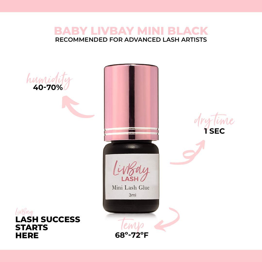 LivBay Lash Glue - Baby, Original Mini, Eyelash Adhesive, 4-6 Weeks Retention, 1 Second Dry Time, Professional Use Only, Black, 3ml