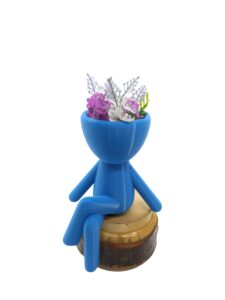 duhaline humanoid flower pot, 3d printing head planter pot, decorative pla succulent planter, mini flower pot with shape of a human face, human shaped mini cactus pot (d:2.56”) (blue)