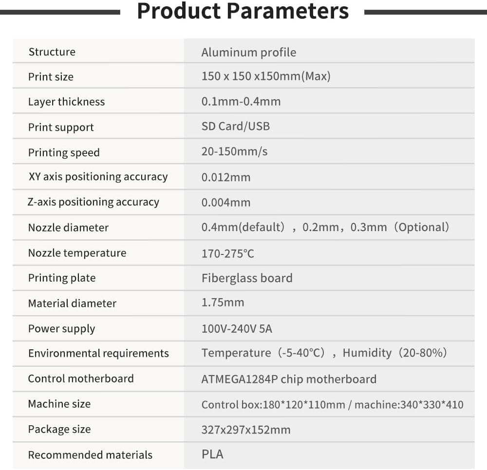 3D Printer Mini High Precision DIY 3D Printer Kit Print Size 150 * 150 * 150mm 1.75mm PLA with Resume Printing Function Auto Leveling