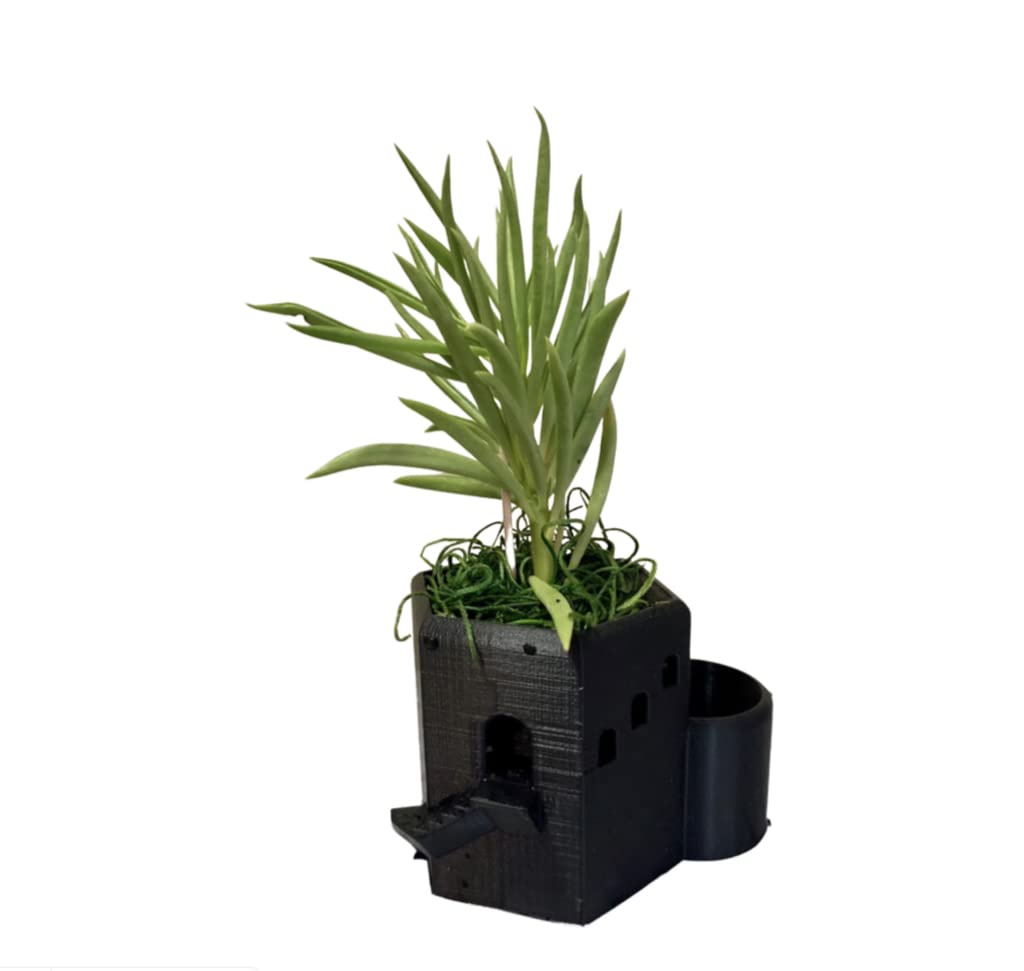 Mini Castle Succulent Planter Sustainable 3D Printed PLA Decorative Planter Succulent Planter Tower - Building Planter - Architecture Pot (Black)